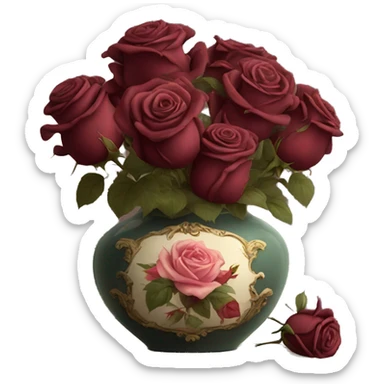 Burgundy roses in vintage vase sticker
