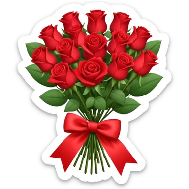 bouquet of roses with bow and wrapping paper sticker