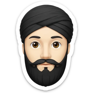 Make me an emoji of a man wearing a black turban, with a beard, and white skin. sticker