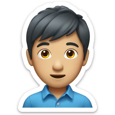 Head shot of Asian boy Wearing a blue shirt sticker