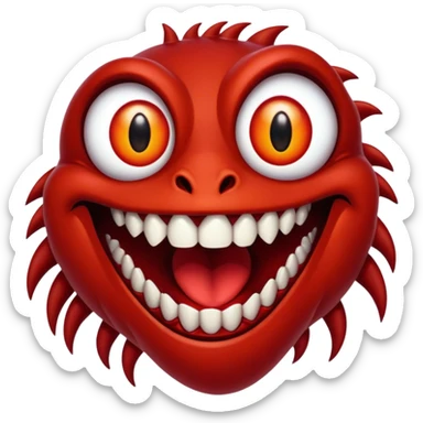 Creature comes out of the eye of a another creature who has red skin and a wide smile with long teeth sticker