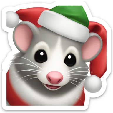 Opossum wearing a Christmas hat sticker