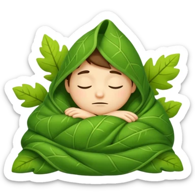 forest character wrapped in leaf blanket sleepy sticker
