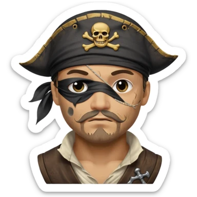 pirate with black eyepatch covering one eye and that eye not showing sticker