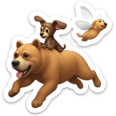dog fly above a bear sticker