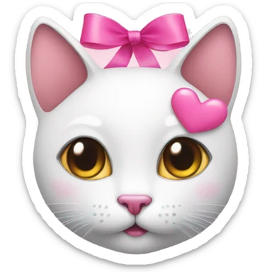 Cat with pink ribbon and pink hearts sticker