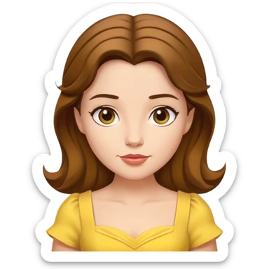 minimal Belle princess with yellow dress and brown hair, extremely simple sticker