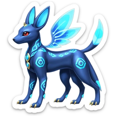 Shiny blue nebulae 4-legged Umbreon-Anubis-Salandit-Beedrill-fusion, full body sticker