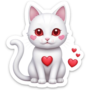 White cat with hearts sticker