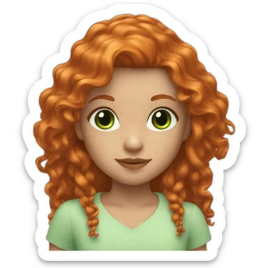 Girl with long ginger wavy hair and green eyes sticker