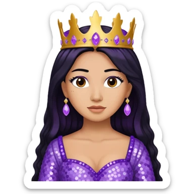 Queen Esther from The Bible with long black hair, lavender sequin outfit sticker