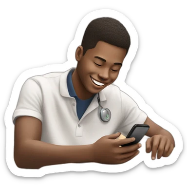 a student shows a mobile phone while he takes an exam sticker