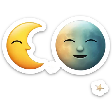 moon and sun next to each other with ocean in the background and stars (no faces) make it sunset colored sticker