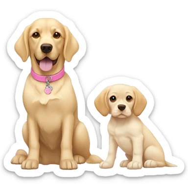 Yellow lab with pink collar next to light tan color cocker spaniel sticker