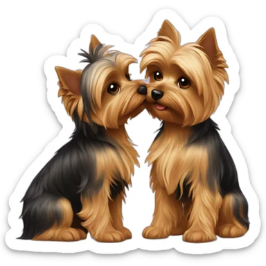 two Yorkshire terriers kissing sticker