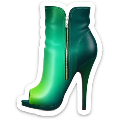 Realistic isolated top front view of a pair of dark teal,lime green,mint green and emerald green ombre high heel peep toe ankle bootie boots. sticker