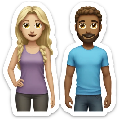 blonde young adult male with blue eyes and a brown beard  and brunette young adult female with brown eyes  sticker