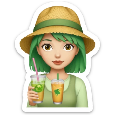  tatoo girl Drink holders with hat green hair  sticker
