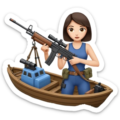 Sexy brunette with machine gun stopping migrants enter the UK on small boats crossing the channel  sticker