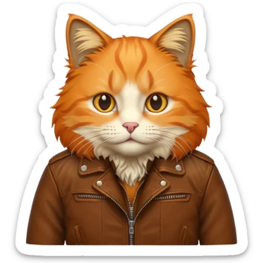 orange cat with brown leather jacket sticker