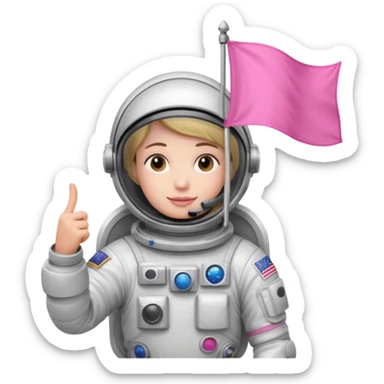 astronaut holding pink flag in hand sticker