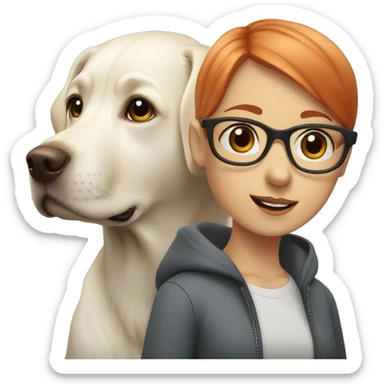 White labrador and a girl with red short hair and glasses sticker