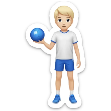 A boy holding a blue ball full body blonde. sticker