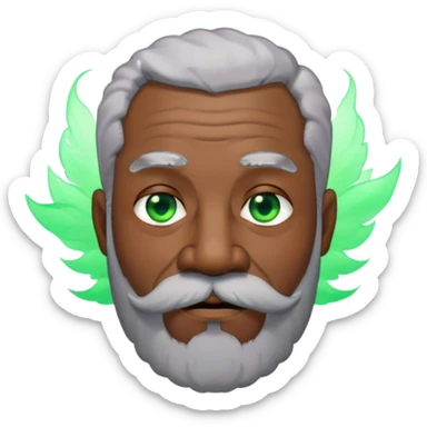 Black old man with gray hair that is big with a green aura with flies. Hair also very low cut and short. Beard and mustache. sticker