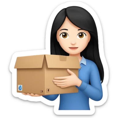 long black haired woman holding cardboard box sticker