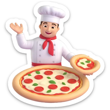 smiling Italian chef spinning pizza dough sticker