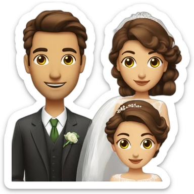 Mariage avec une femme avec ,les yeux verts,cheveux long chatin foncé long et lisse et un homme yeux marron ,cheveux boucle, long ,chatin foncé sticker