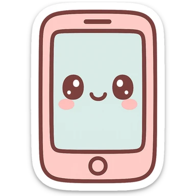 cellphone, kawaii chibi anime style, flat pastel colors, thick outlines, simple cute features, with a smiling face sticker