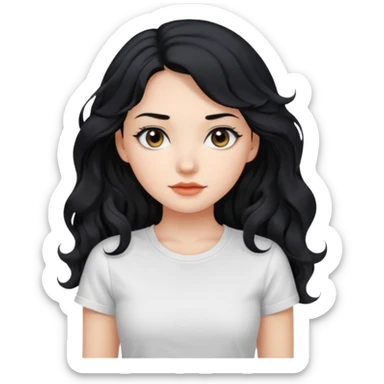 Beautiful girl,Black hair,wavy hair long hair,Black eyes, white T-shirt sticker