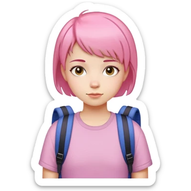 pink short hair teen girl back pack simple face sticker