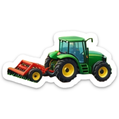 vibrant rural landscape with a tractor plowing fields, inspired by Farming Simulator 22. The design includes lush green fields, a barn, and a scenic countryside with trees and mountains in the distance. Transparent background sticker