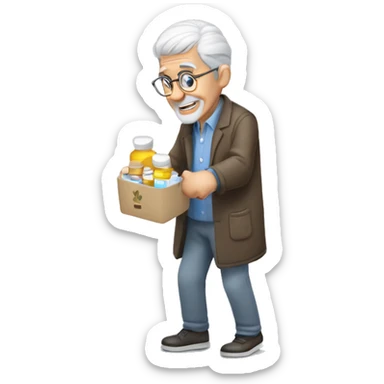 Gray haired elderly man picking up medicine at Pharmacy sticker