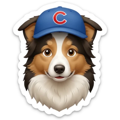 a border collie dog with a Cubs baseball hat on sticker