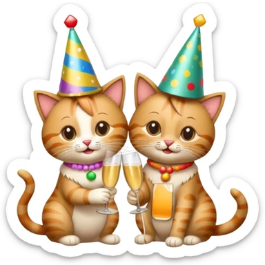 2 happy cats drinking champagne wearing party hats sticker