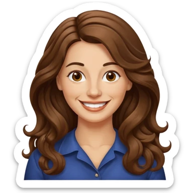 40 yr croatian woman, long wavy brown hair, big smile, side part, 
 sticker