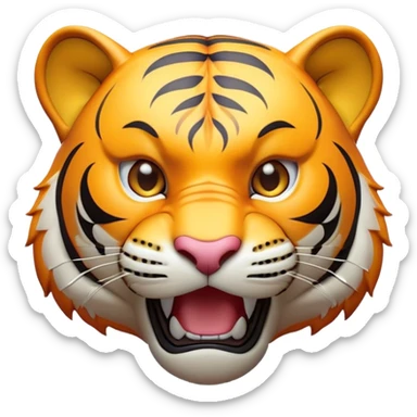 Cinematic Comical Tiger Portrait Emoji, Head tilted dramatically with an exaggeratedly shocked expression, featuring a sleek, muscular build with wide, comically expressive eyes full of humorous disbelief, Simplified yet hilariously expressive features, highly detailed, glowing with a slightly sassy wild glow, high shine, dramatic yet playful, stylized with an air of quirky feline attitude, soft glowing outline, capturing the essence of a meme-worthy tiger that looks ready to side-eye its way into viral fame! sticker