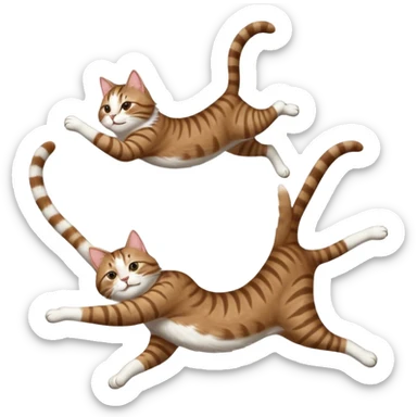 brown tabby and white cat with doing a big extremely long stretch reaching up into the air with arms and legs side by side together straight and overextended whilst lying on its side sticker