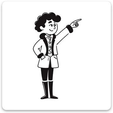 Historical figure Peter the Great in royal attire pointing to the right with his arm extended sticker