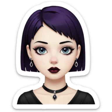 A girl with black and short hair, Gothic style lip and nose piercings and earrings sticker