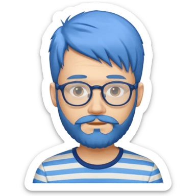 blue hair glasses man with beard and striped shirt sticker