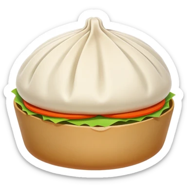 Steamed stuffed bun Baozi with visible pleated top, simplified emoji style with bold outlines and bright colors, cartoon style Chinese street snack sticker