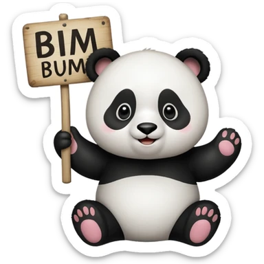 Panda con cartel que dice BIM BAM BUM sticker