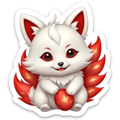 Fireworks Jumping white with red marks Chibi baby cute kitsune   sticker