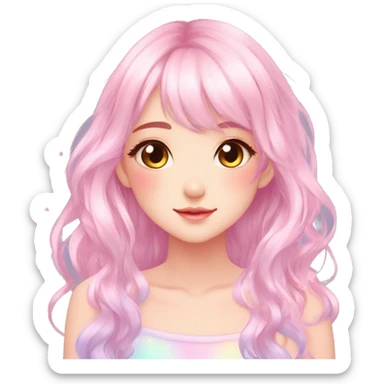 Gorgeous Beautiful Blushing Petite Colorful-Shiny-Pastel-Fairy-Anime-Girl with beautiful gradient pastel hair aesthetic sticker