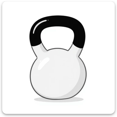 A kettlebell with handle in pastel colors (dd9fb0, ffc6d3, a3bfc9, c4bee2, f1b091), hand-drawn doodle style sticker