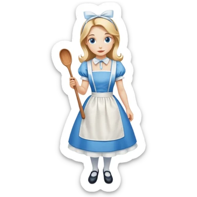 Alice in Wonderland curtseying in her blue dress with white apron sticker
